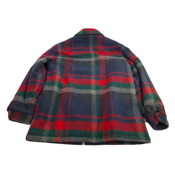 Woolrich Men Muti Plaid Collared Long Barn Coat Size L lined Vintage Made USA - Picture 2 of 11
